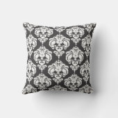 Gray & White Damask Modern Elegant Patroon Kussen (Achterkant)