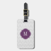 Gray & White Damask Monogram Bagagelabel (Voorkant verticaal)