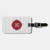 Gray & White Damask Monogram Bagagelabel (Voorkant horizontaal)