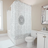 Gray White Damask Monogram Shower Curtain Douchegordijn (In situ)