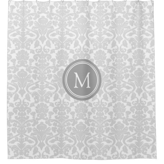 Gray White Damask Monogram Shower Curtain Douchegordijn (Voorkant)