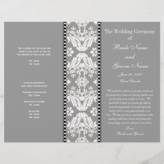 Gray White Damask Wedding Program (Voorkant)