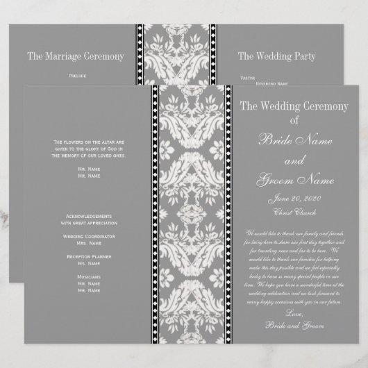 Gray White Damask Wedding Program (Voorkant / Achterkant)