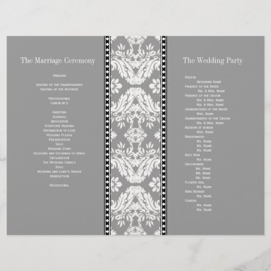 Gray White Damask Wedding Program (Achterkant)