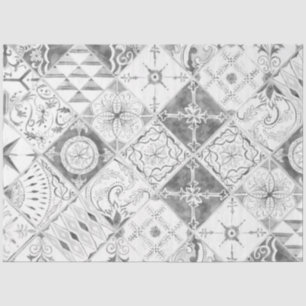 Gray White Diamond Tile Wood Ontvlechting Tissuepapier