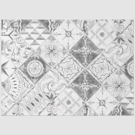 Gray White Diamond Tile Wood Ontvlechting Tissuepapier (Voorkant)