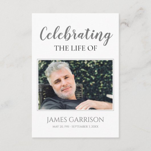 Gray White Elegant Funeral Prayer Card met foto Informatiekaartje (Voorkant)