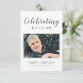 Gray White Elegant Funeral Prayer Card met foto Informatiekaartje (Staand voorkant)