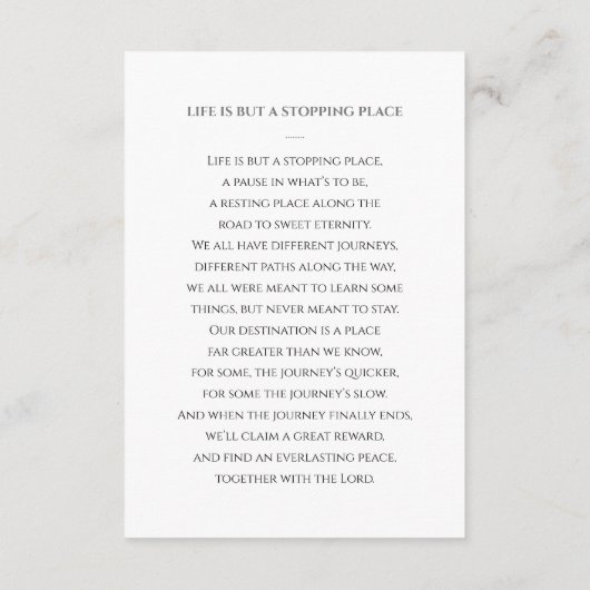 Gray White Elegant Funeral Prayer Card met foto Informatiekaartje (Achterkant)