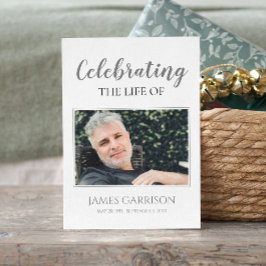 Gray White Elegant Funeral Prayer Card met foto Informatiekaartje