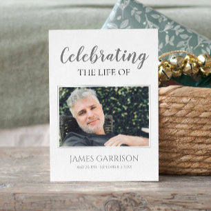 Gray White Elegant Funeral Prayer Card met foto Informatiekaartje