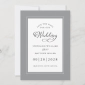 Gray White Elegant Wedding Chic Script Border Save The Date (Voorkant)