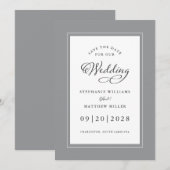 Gray White Elegant Wedding Chic Script Border Save The Date (Voorkant / Achterkant)