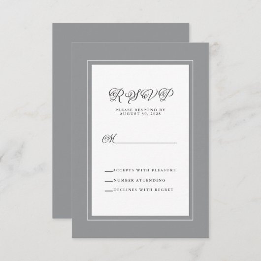 Gray White Elegant Wedding Response Enclosure RSVP Kaartje (Voorkant / Achterkant)