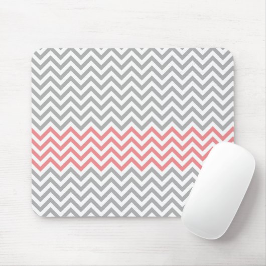 Gray, White en Coral Chevron Muismat (Met muis)