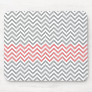 Gray, White en Coral Chevron Muismat
