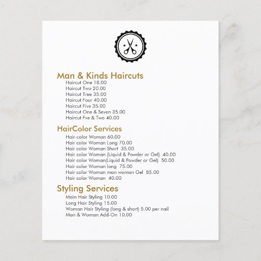 Gray White en Gold Scissors Haarstylist Logo Flyer (Achterkant)