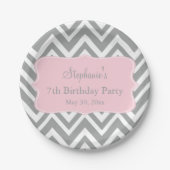 Gray, White en Pastel Pink Chevron Birthday Papieren Bordje (Voorkant)