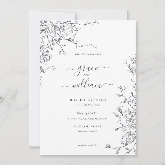 Gray White Floral Calligraphy Script Weddenschap Kaart (Voorkant)