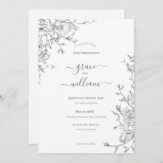 Gray White Floral Calligraphy Script Weddenschap Kaart (Voorkant / Achterkant)