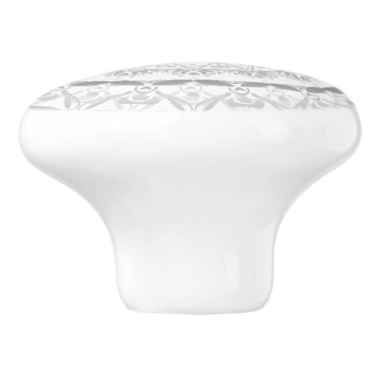 Gray White Floral Damask Mandala Keramische Knop (Zijkant)