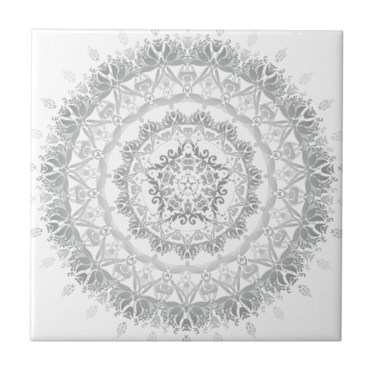 Gray White Floral Damask Mandala Tegeltje (Voorkant)