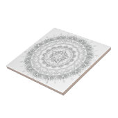 Gray White Floral Damask Mandala Tegeltje (Zijkant)