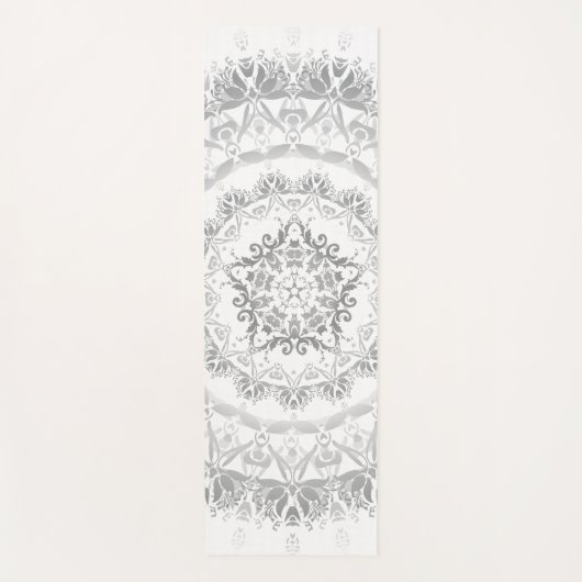 Gray White Floral Damask Mandala Yogamat (Voorkant)