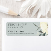 GRAY WHITE FLORAL FIRST HOLY COMMUNION ADRES ETIKET (Insitu)
