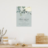 GRAY WHITE FLORAL FIRST HOLY COMMUNION WELCOMM POSTER (Keuken)
