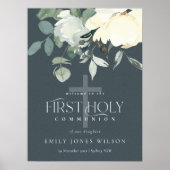 GRAY WHITE FLORAL FIRST HOLY COMMUNION WELCOMM POSTER (Voorkant)
