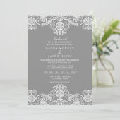 Gray & White Floral Lace Wedding Invitation Kaart (Staand voorkant)