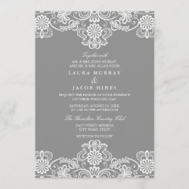 Gray & White Floral Lace Wedding Invitation Kaart