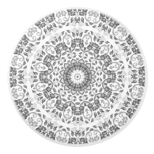 Gray White Floral Mandala Keramische Knop (Voorkant)