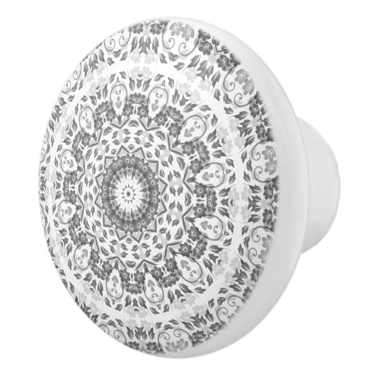 Gray White Floral Mandala Keramische Knop (Rechts)
