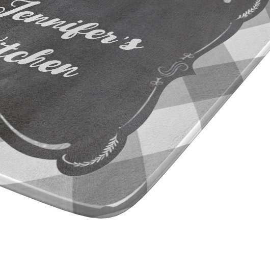 Gray White Gingham Farmhouse Style Name Snijplank (Hoek)