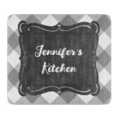 Gray White Gingham Farmhouse Style Name Snijplank (Voorkant)