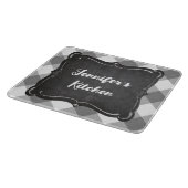 Gray White Gingham Farmhouse Style Name Snijplank (Hoek)