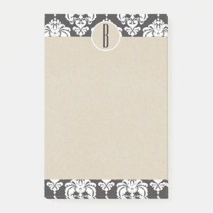 Gray White Glam Damask Kraft Monogram Initiaal Post-it® Notes