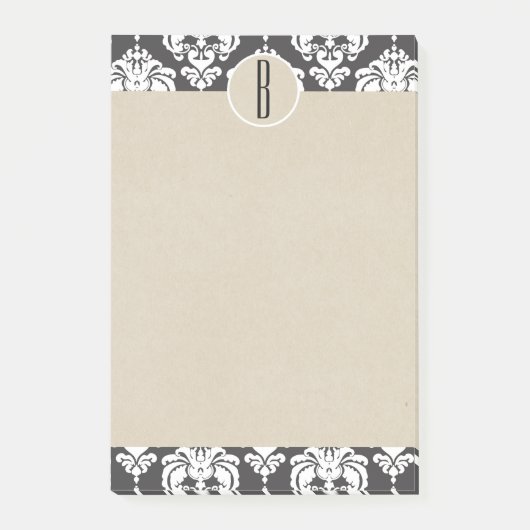 Gray White Glam Damask Kraft Monogram Initiaal Post-it® Notes (Voorkant)