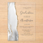 Gray White Gold Agate Gray Text Graduation Acryl Uitnodigingen (Voorkant)