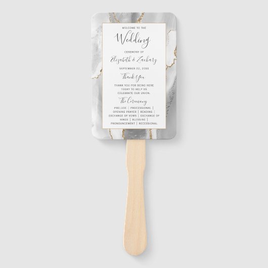Gray White Gold Agate Wedding Programme Handwaaier (Voorkant)