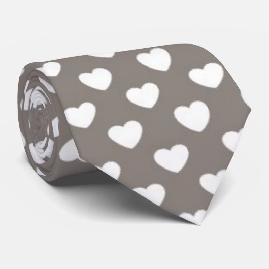 Gray & White Hearts Valentijnsdag Man Stropdas (Opgerold)