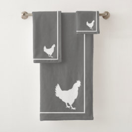 Gray & White Hen Silhouette Farmhouse Bad Handdoek