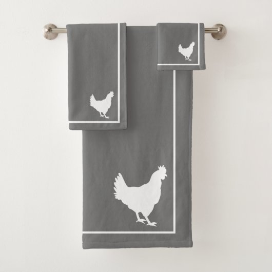 Gray & White Hen Silhouette Farmhouse Bad Handdoek (Insitu)