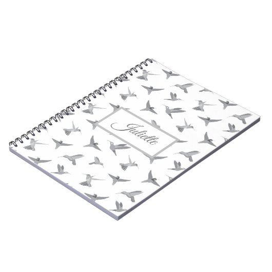 Gray White Hummingbird Pattern - Gepersonaliseerd Notitieboek (Linkerzijde)