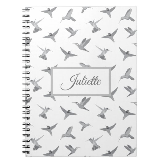 Gray White Hummingbird Pattern - Gepersonaliseerd Notitieboek (Voorkant)