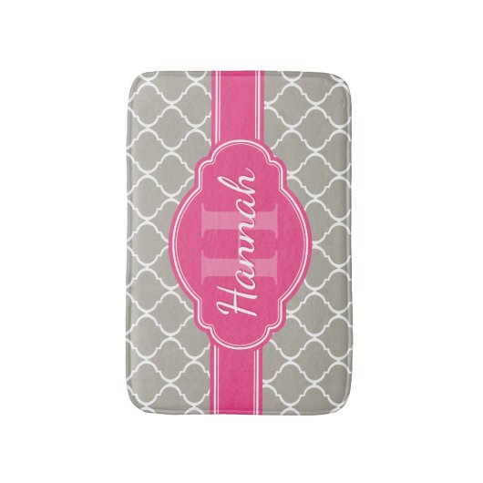 Gray White Lattice Pattern Roze Monogram Badmat (Voorkant Verticaal)