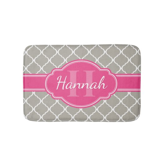 Gray White Lattice Pattern Roze Monogram Badmat (Voorkant)