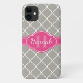 Gray White Lattice Pattern Roze Monogram Case-Mate iPhone Case (Achterkant)